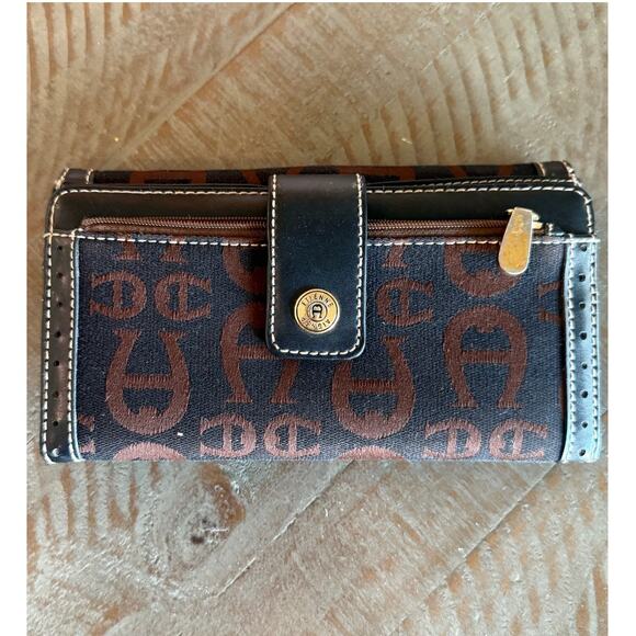 Etienne Aigner Brown and Black Monogram Logo Wallet Zipper and Flap - Picture 4 of 8
